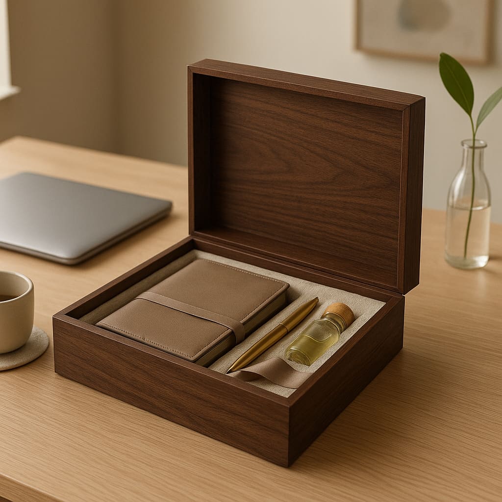 Holz-Geschenkset im Büro