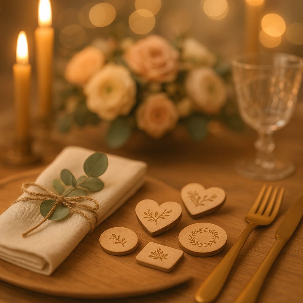 Hochzeitstisch mit Holz-Andenken